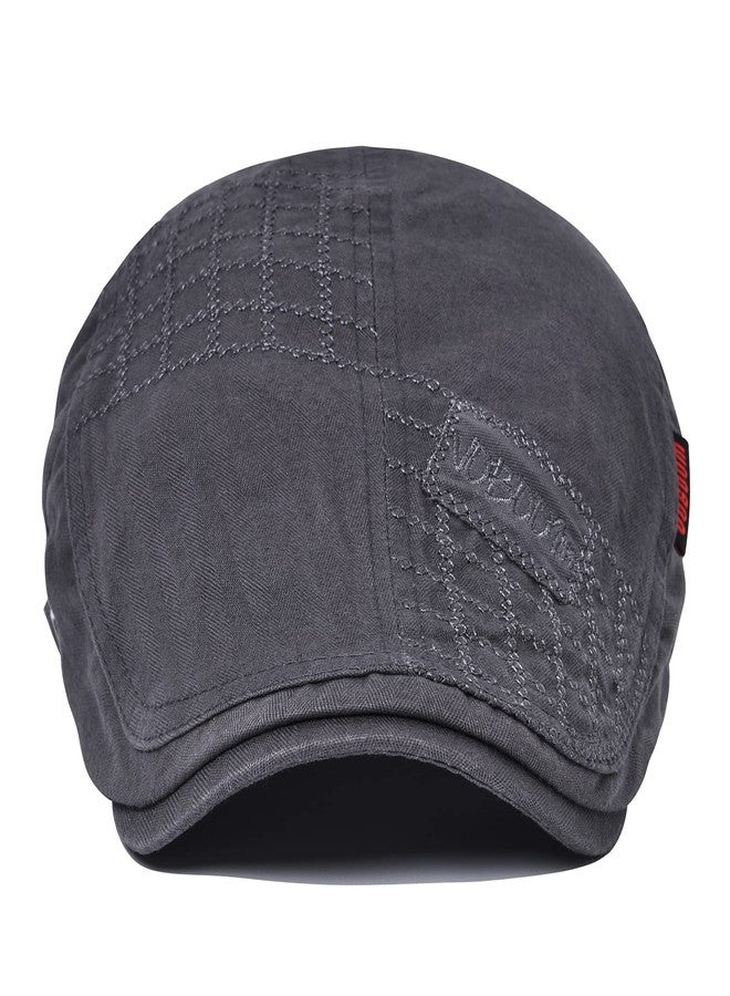 VOBOOM Men Cotton Adjustable Newsboy Beret Ivy Cap Cabbie Flat Hat (Grey) - Image 2